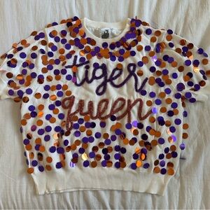 QUEEN OF SPARKLES Sequin Tee with Purple and Orange Accents